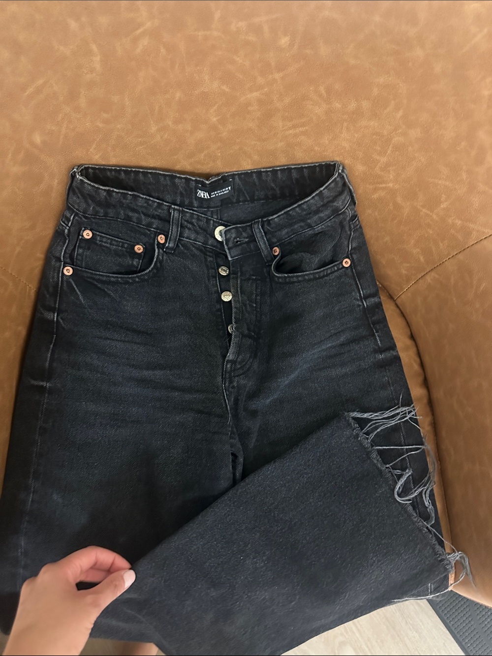 Zara Black High-Rise Straight Jeans with Button Fly